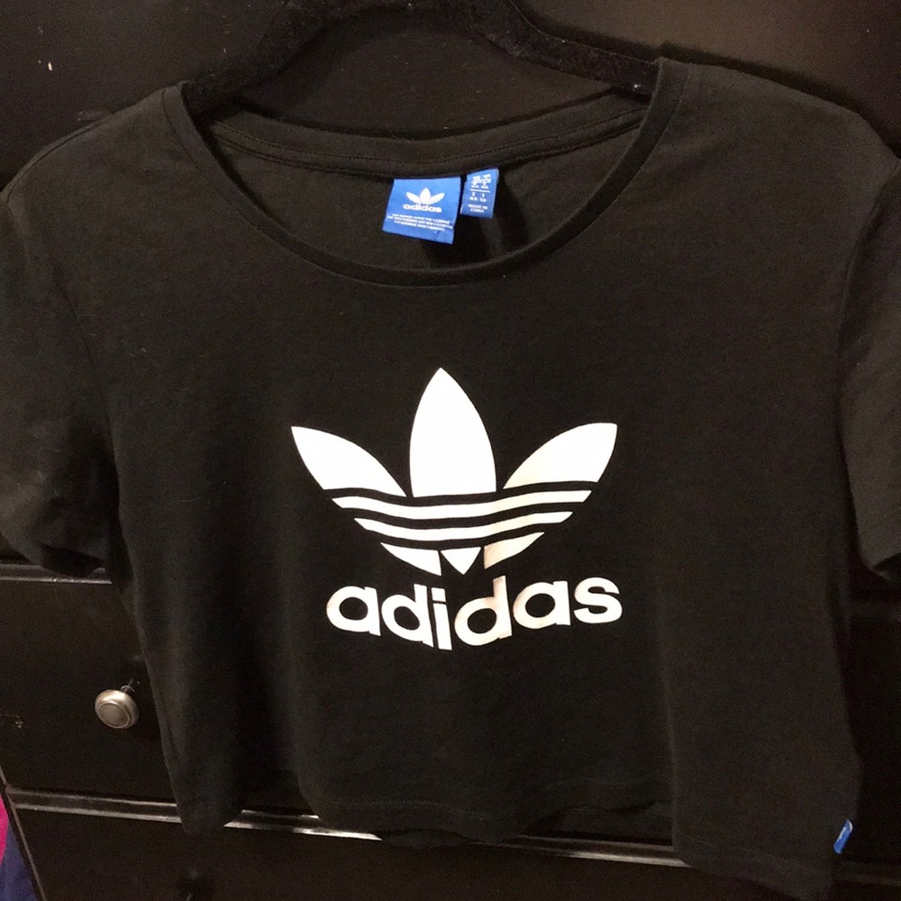 adidas Black Crop Top with White Trefoil Logo